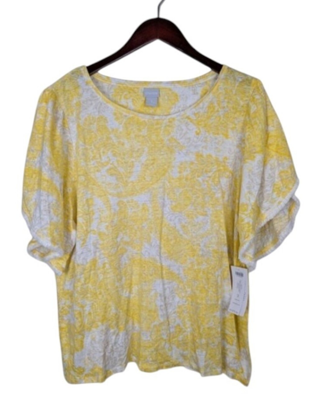 Chico's Linen Paisley Flutter Sleeve Top Size 3 XL